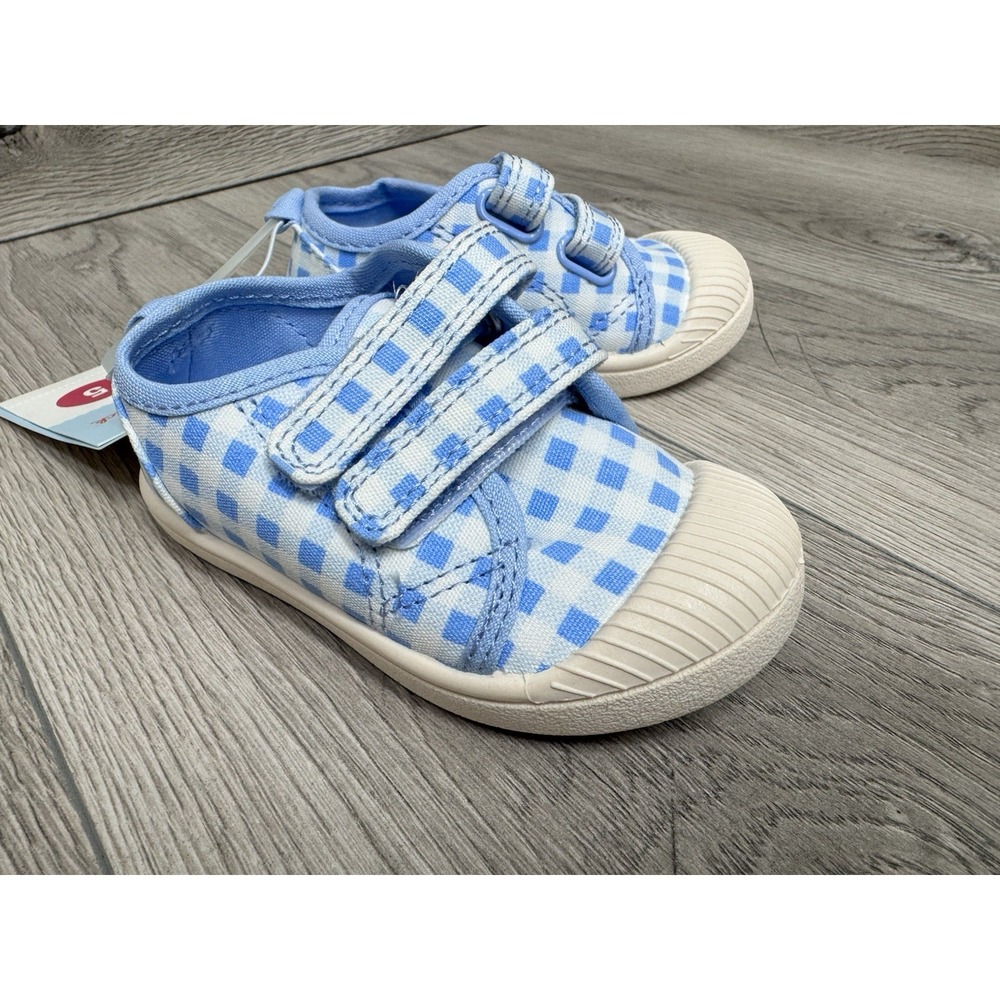 Cat & Jack Shoes Kids Size 5 Blue Gingham Parker Sneaker Hook & Loop Casual